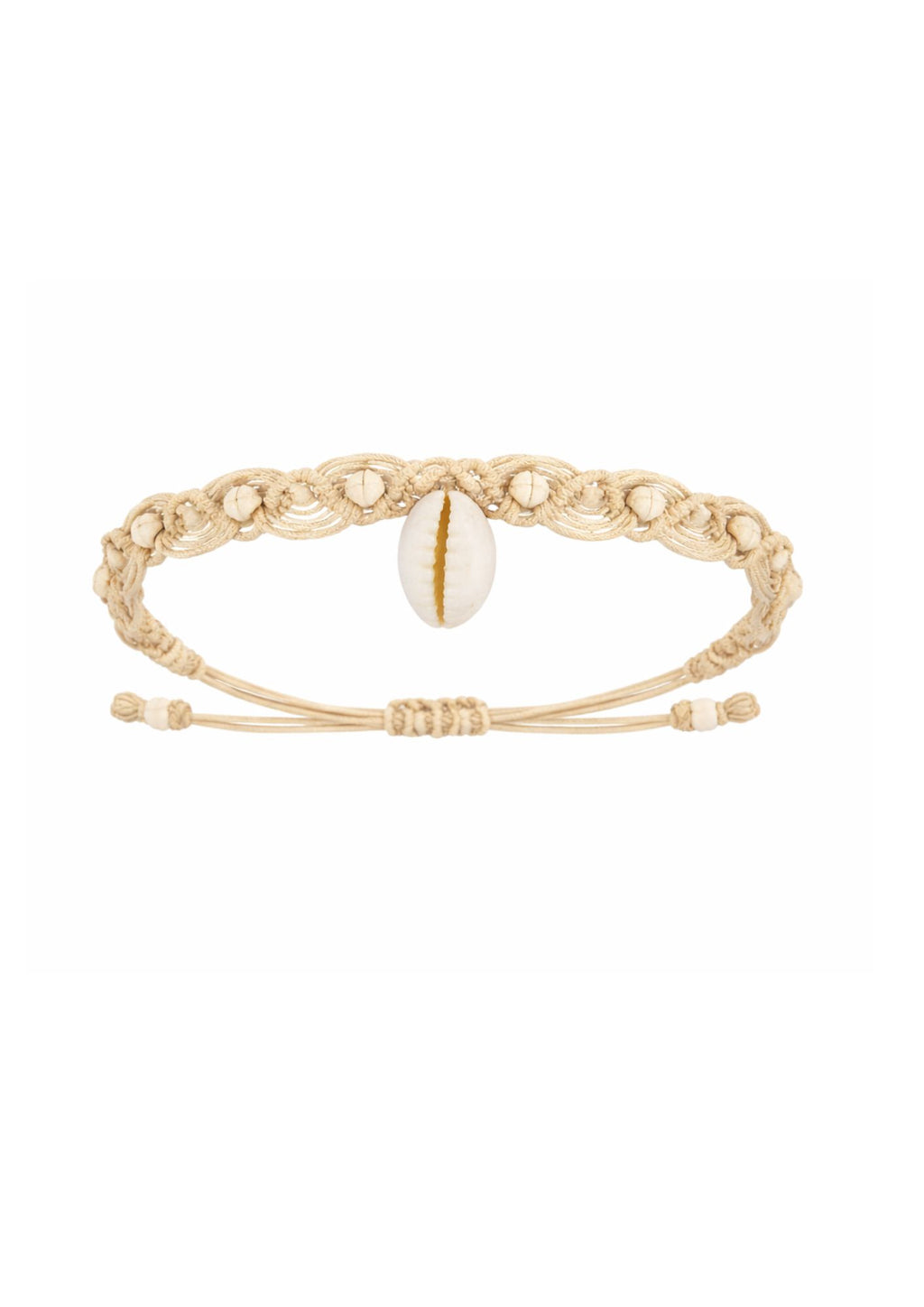 Beige anklet with a shell charm on a white background