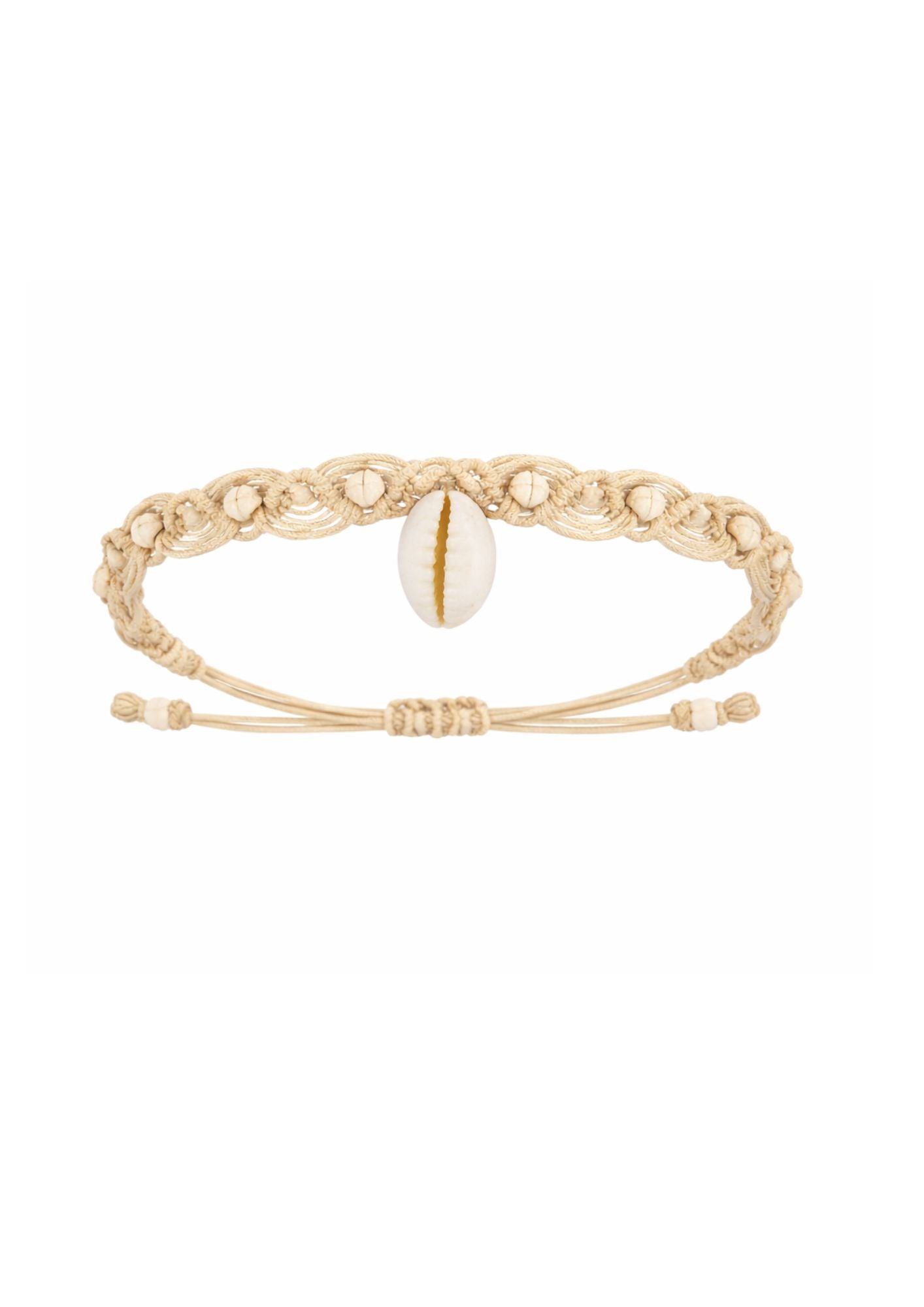 Beige anklet with a shell charm on a white background