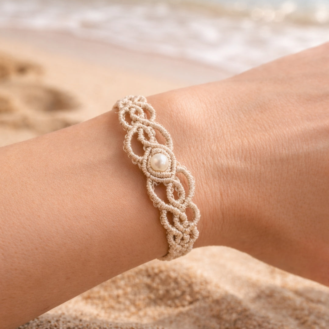 Delicate Macramé Pearl Bracelet
