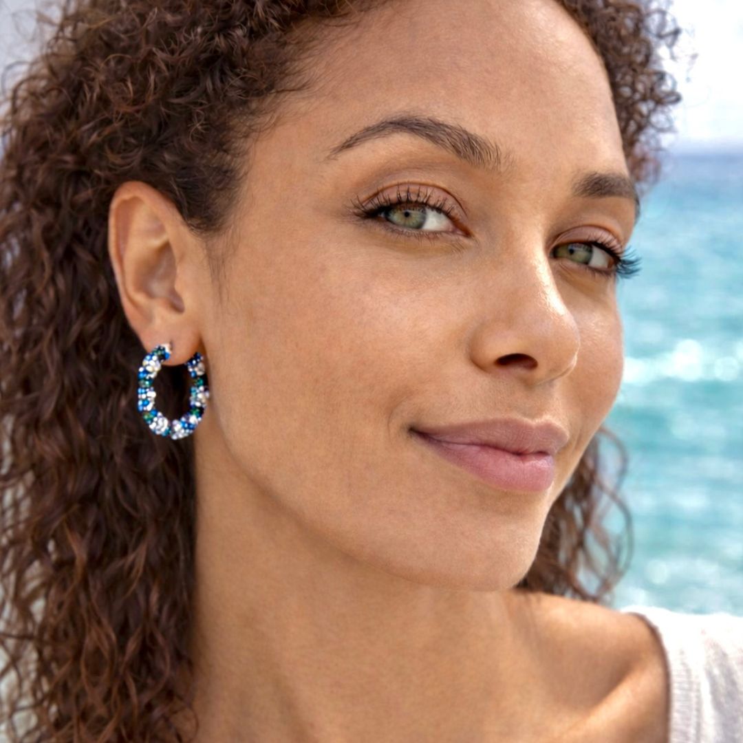 Handmade beaded hoop earrings inspired by the ocean by TAD Wave Australia
