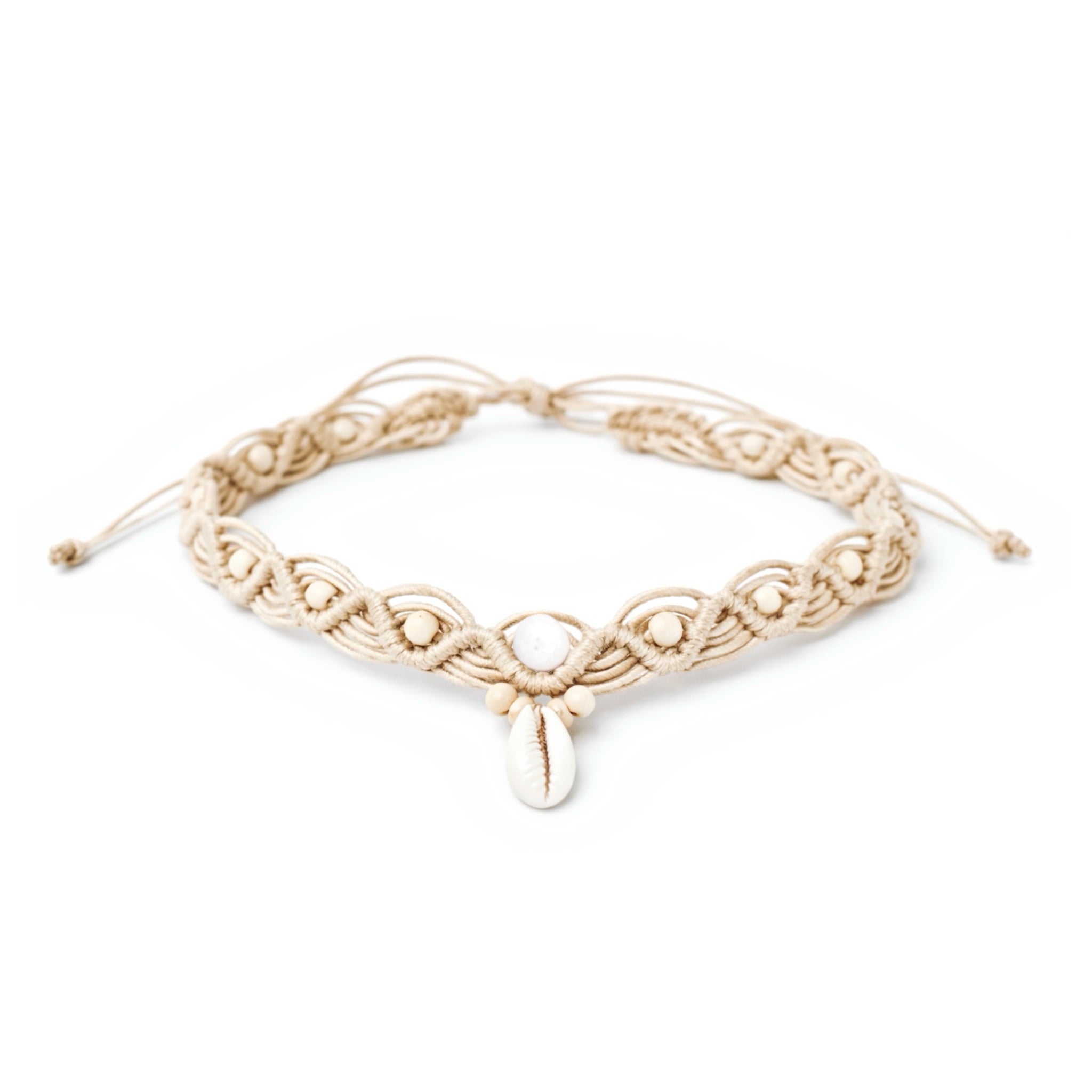 Beige braided headband on a white background