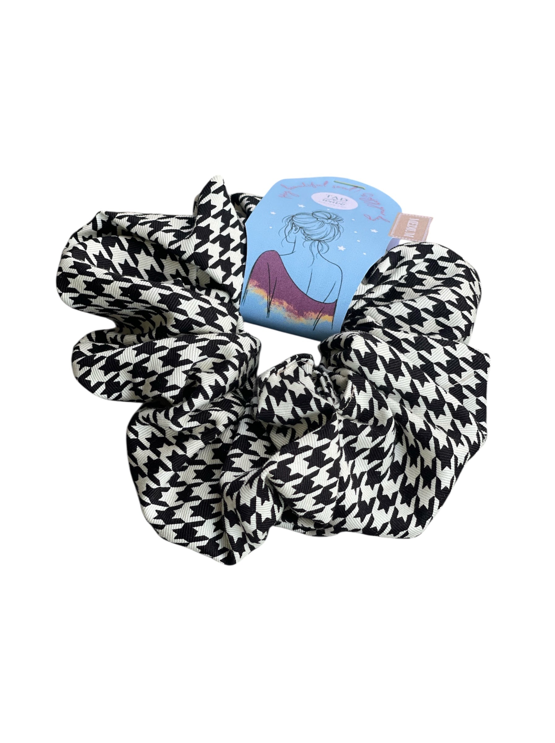 Elegant Black & White Houndstooth Scrunchie