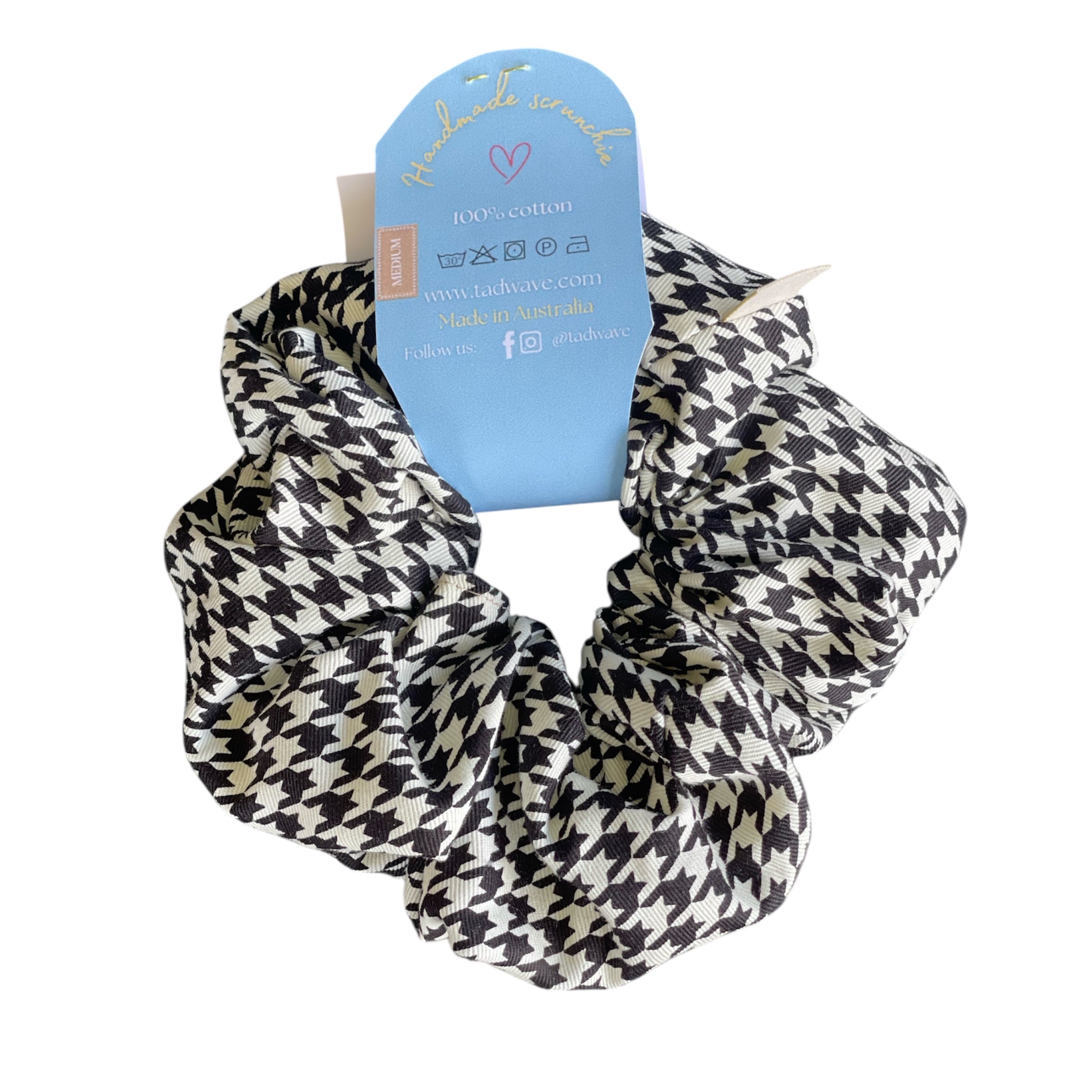 Elegant Black & White Houndstooth Scrunchie