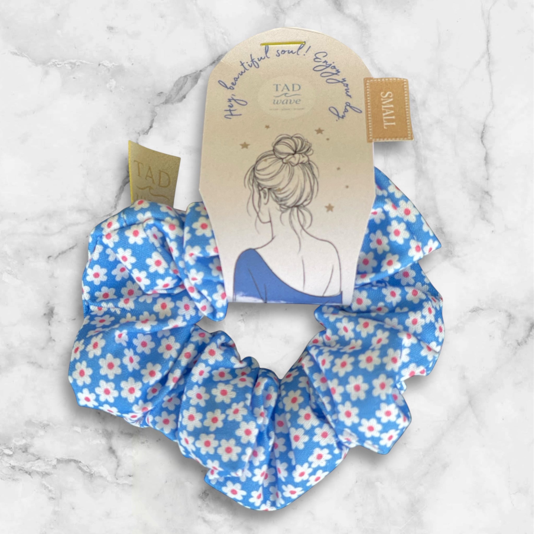 Blue Flower Daisy Scrunchie