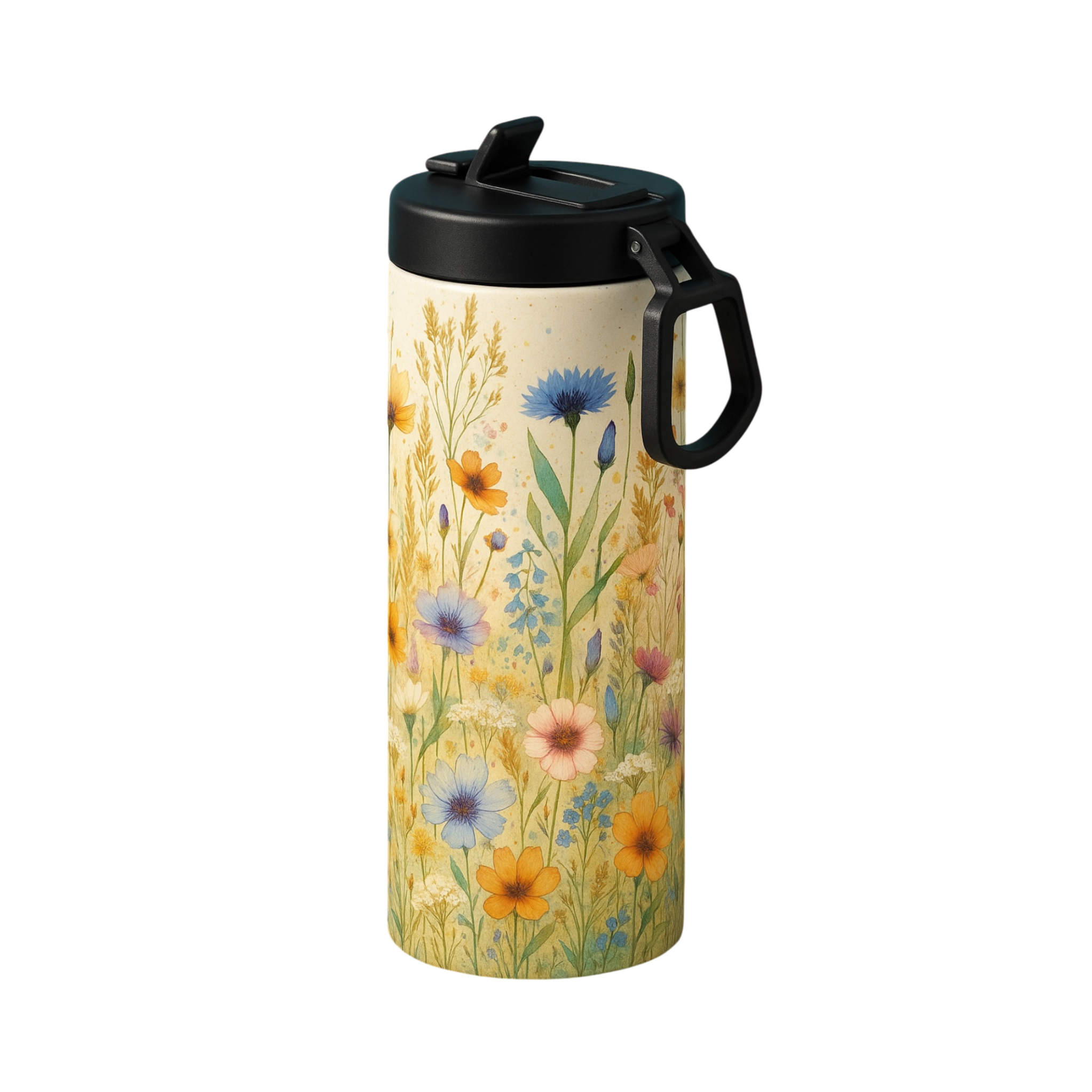 Personalized Wildflower Stainless Steel Water Bottle – Custom Floral Insulated Tumbler with Handle 20 OZ