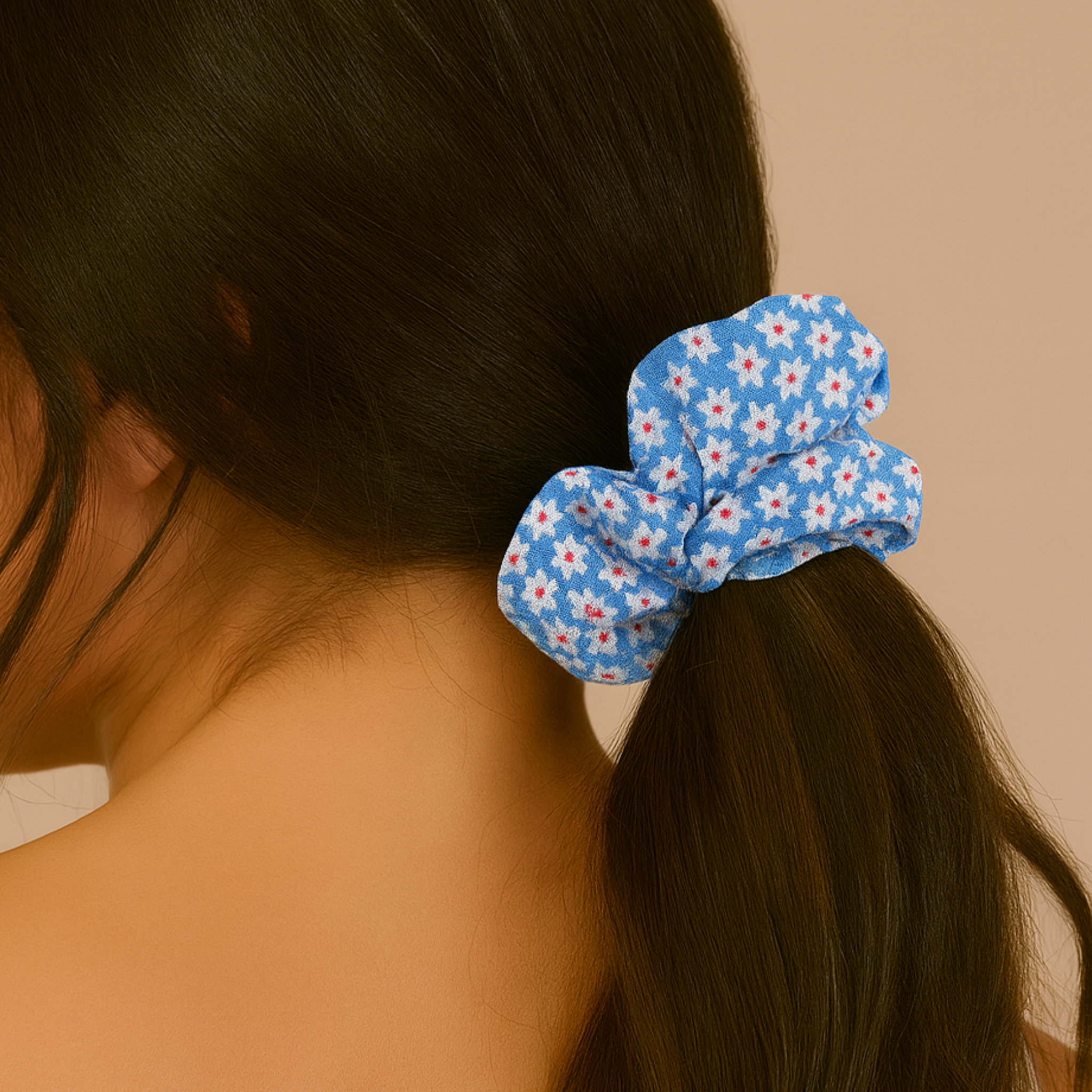 Blue Flower Daisy Scrunchie