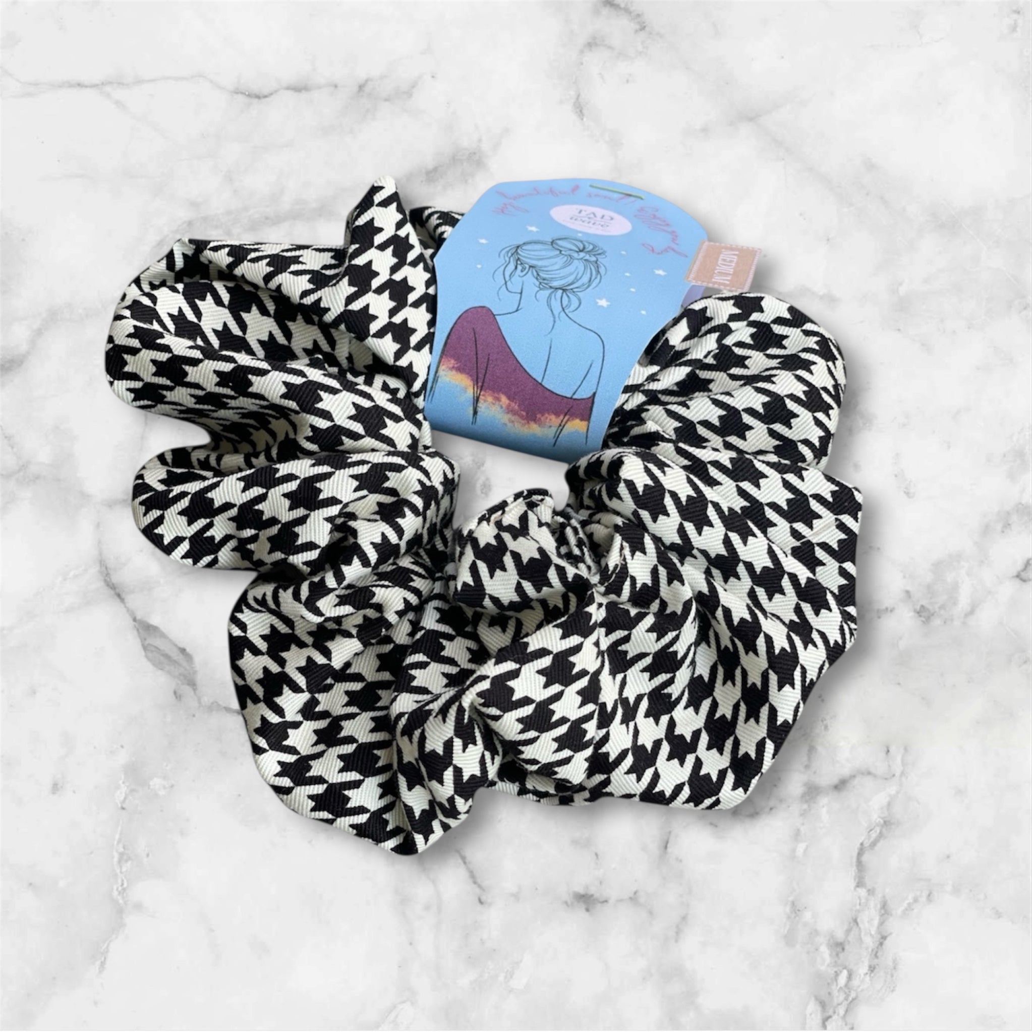 Elegant Black & White Houndstooth Scrunchie